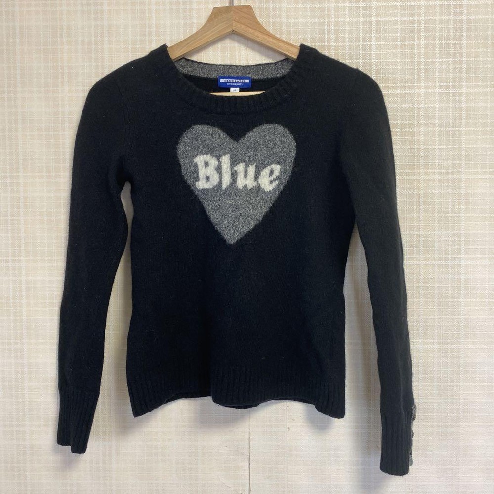 Burberry Blue Label Wool Knit Sweater Black Heart Size M Rare