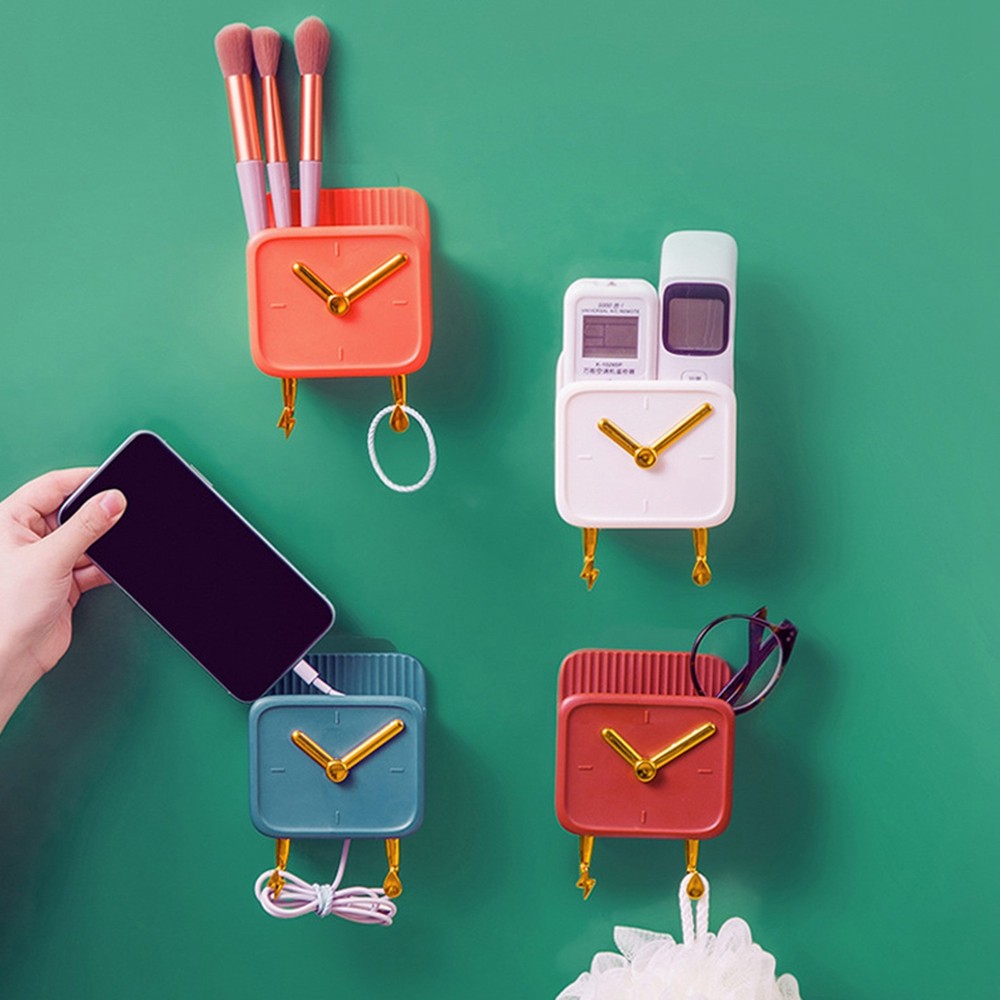 Wall Mounted Storage Box PP Clock Shaped Multifunctional Container with Hooks