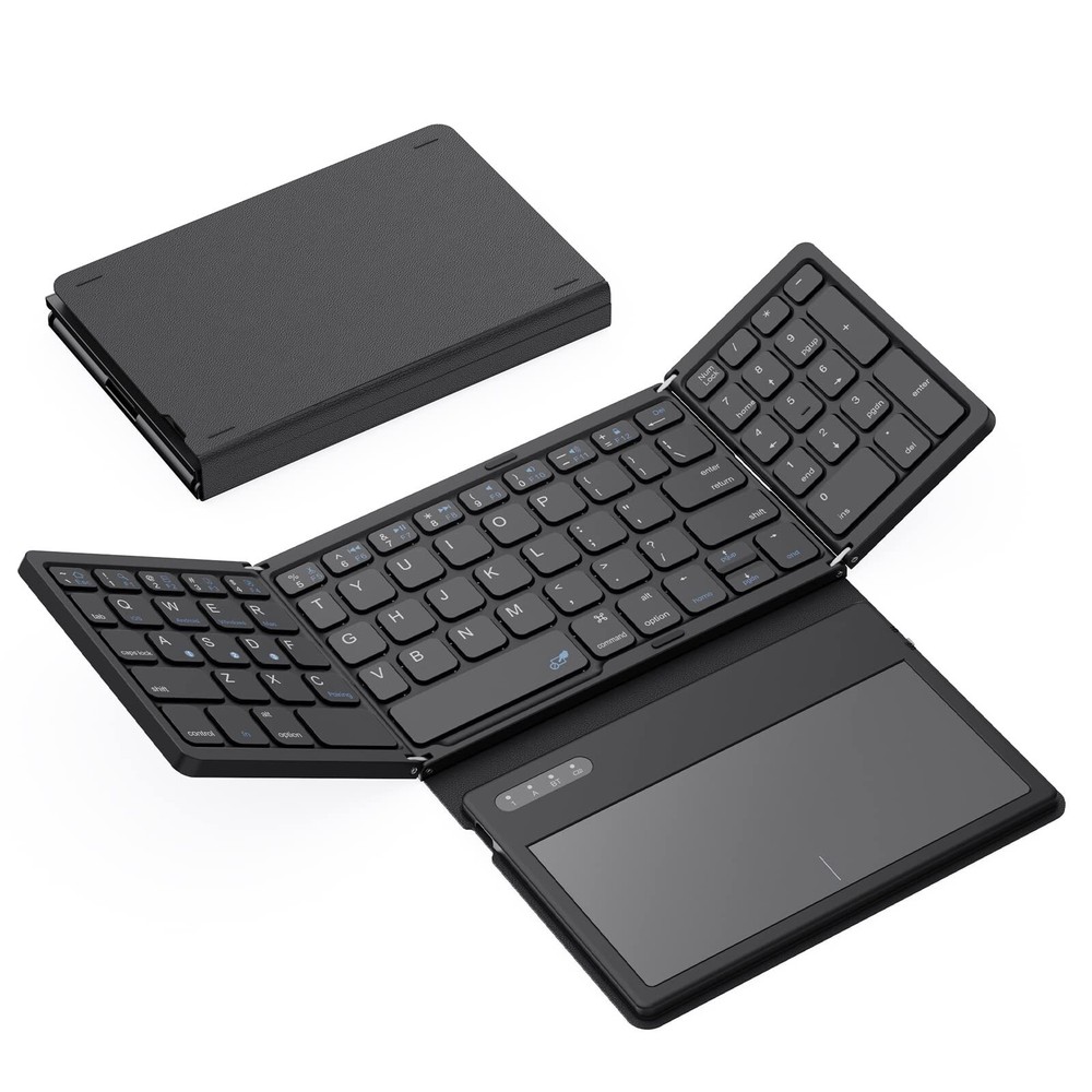 Foldable Bluetooth Keyboard with Touchpad Wireless Travel PU Leather Full Size