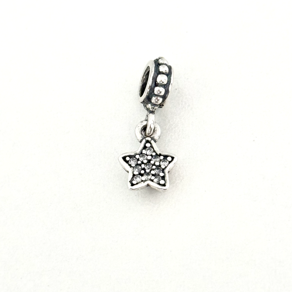 Pandora 925 Sterling Silver Pave Star Clear CZ Retired Dangle Bead Charm