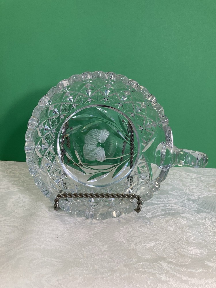 Vintage Crystal Candy Dish with Etched Center and Handle, 1.5