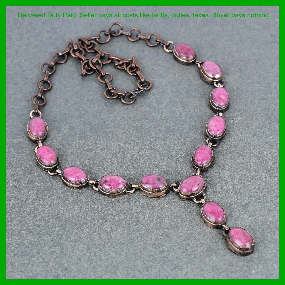 Christmas Sale Copper Rhodonite Gemstone Chain Electroformed Wife Gift Necklace-image