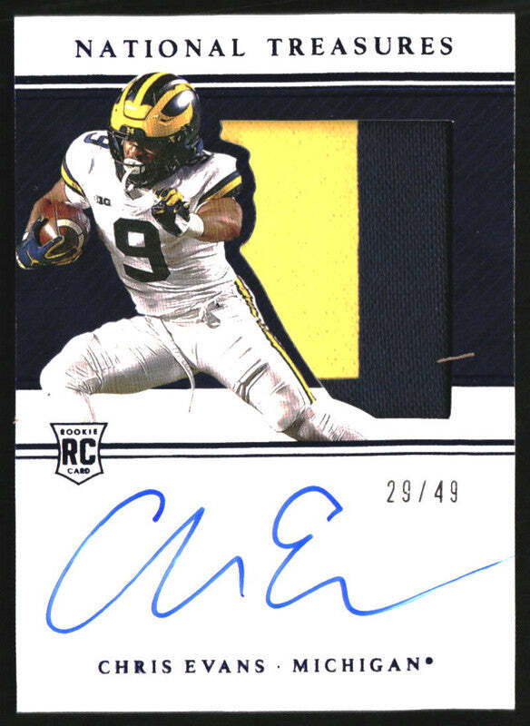 2021 Panini National Treasures Collegiate Blue Chris Evans RC Jersey Auto /49