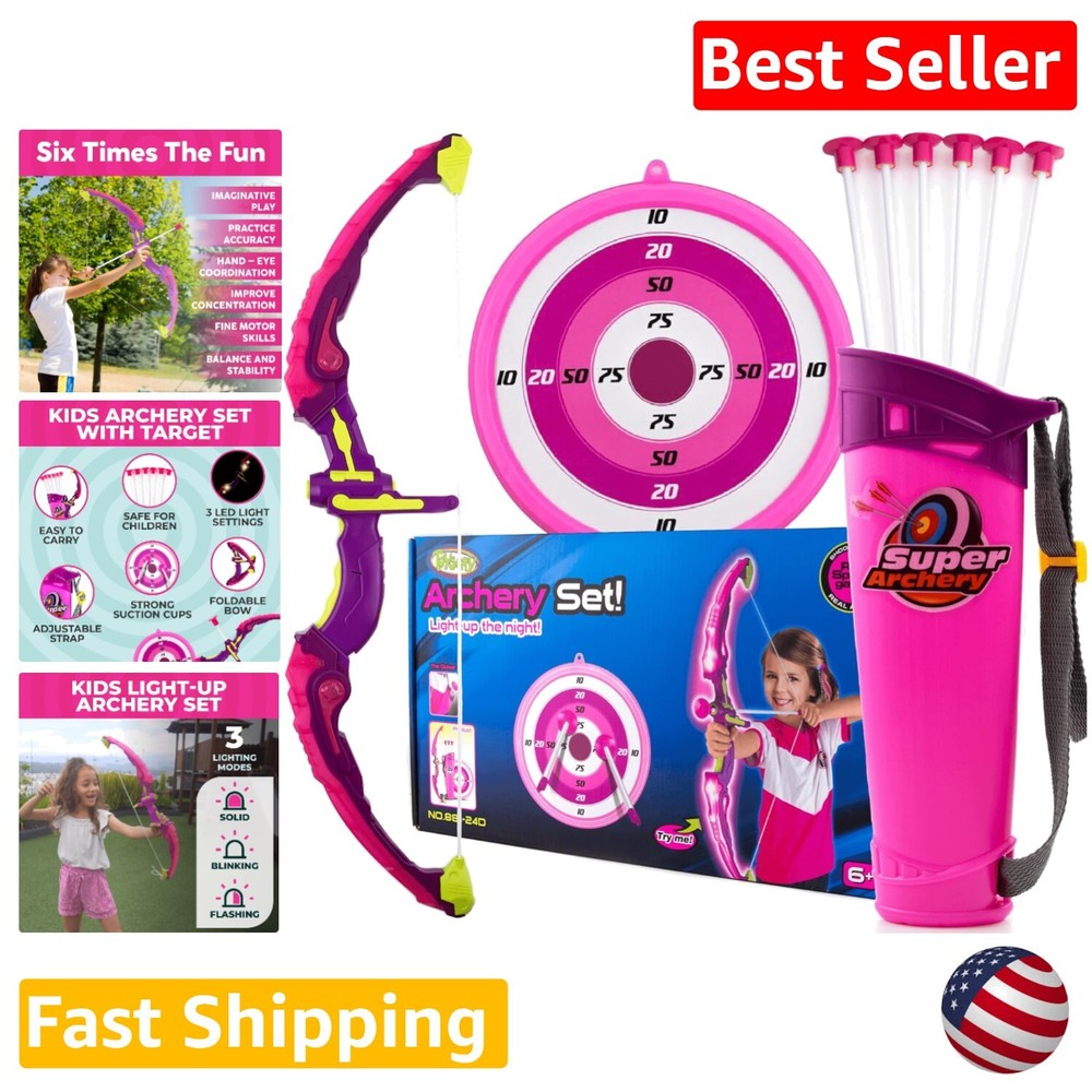 LED Archery Set with Bow, Arrows, Target & Quiver for Kids