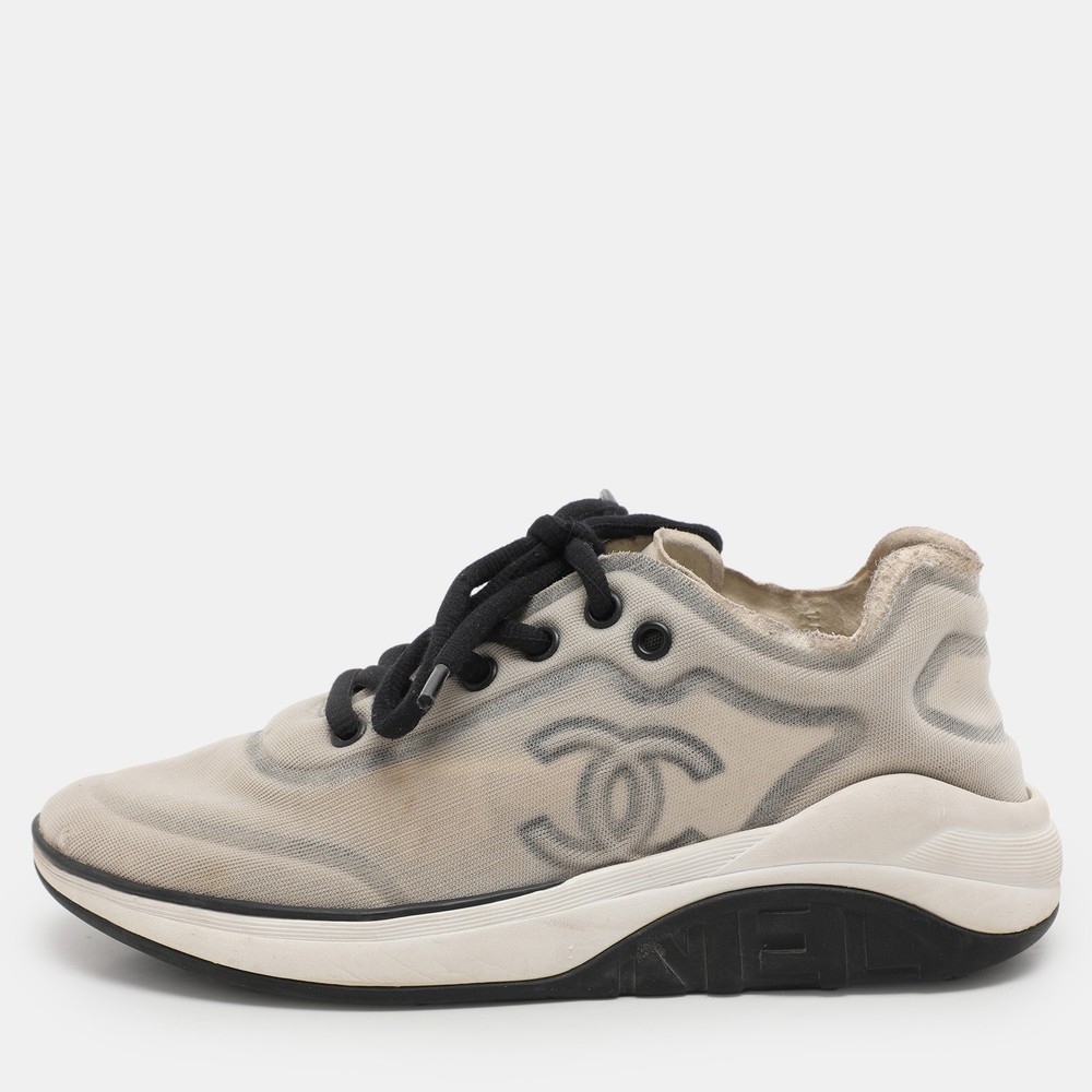 Chanel Light Grey Mesh CC Low Top Sneakers Size 36.5
