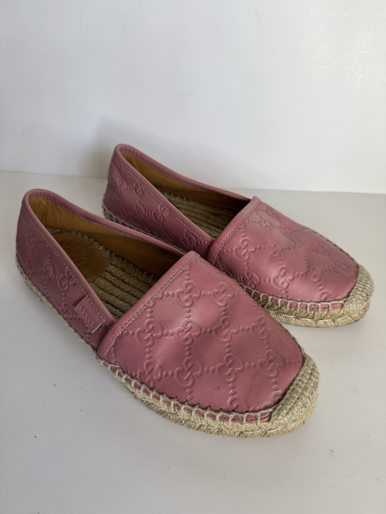 Gucci Pink Guccissima Leather Espadrille Flats Size 35.5 Women's Shoes