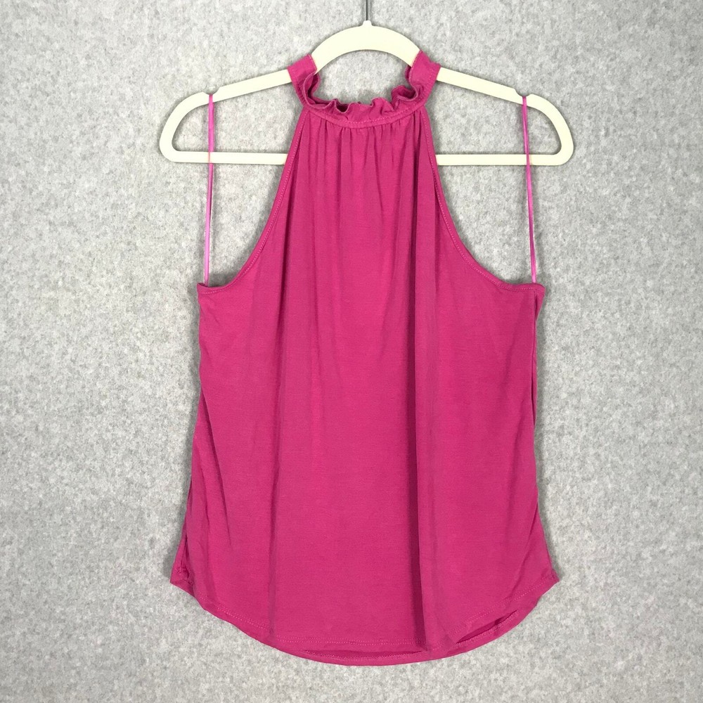 Green Envelope Tank Top Small Pink Halter Ruffle Flowy Soft Stretch Modal Resort