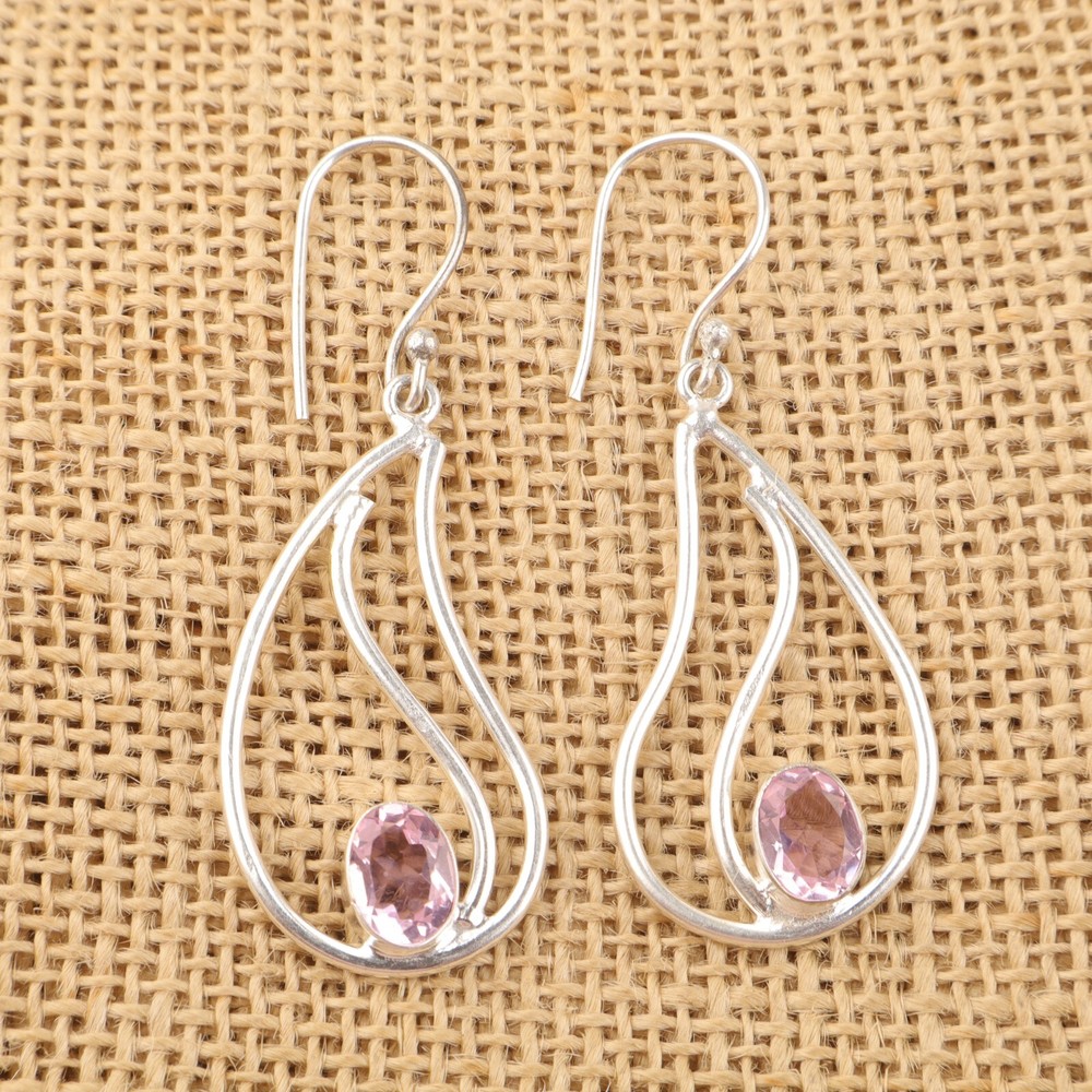 Sterling Silver Morganite Drop Earrings for Women’s Elegant Gift