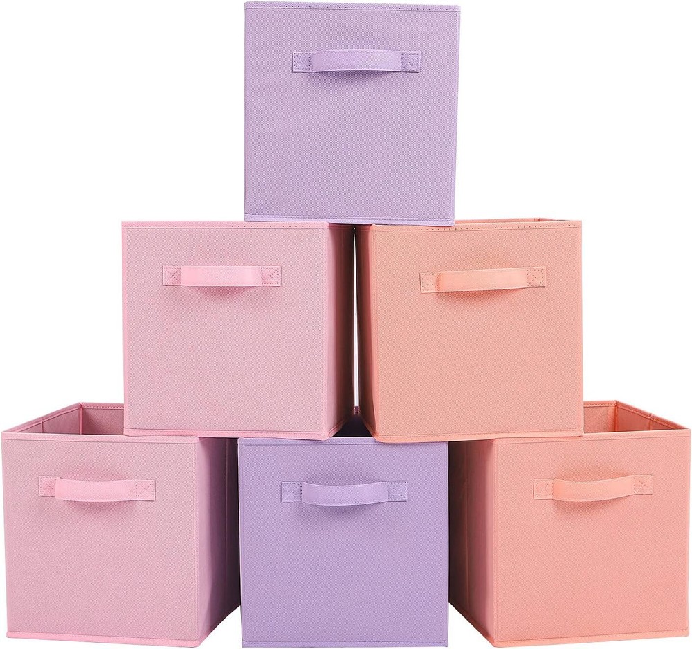 13x13x13 Inch 6-Pack Colorful Durable Fabric Storage Cubes with Handles