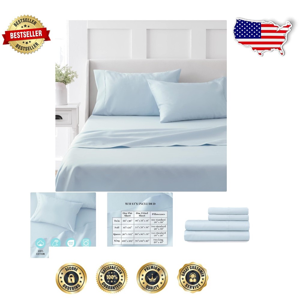 Soft and Durable King Sheet Set - 100% Cotton, 16