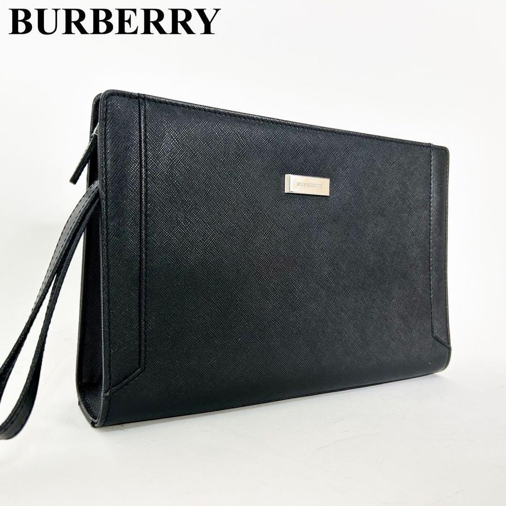 Burberry Second Bag Logo Plate Saffiano Leather Black