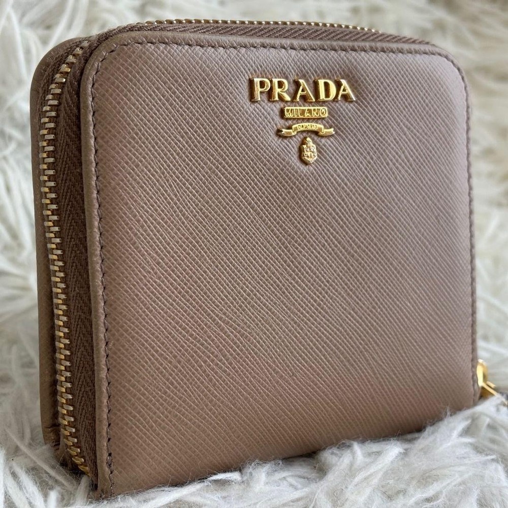 Prada Saffiano Bifold Wallet in Cameo Beige with Logo Hardware Pre-Owned