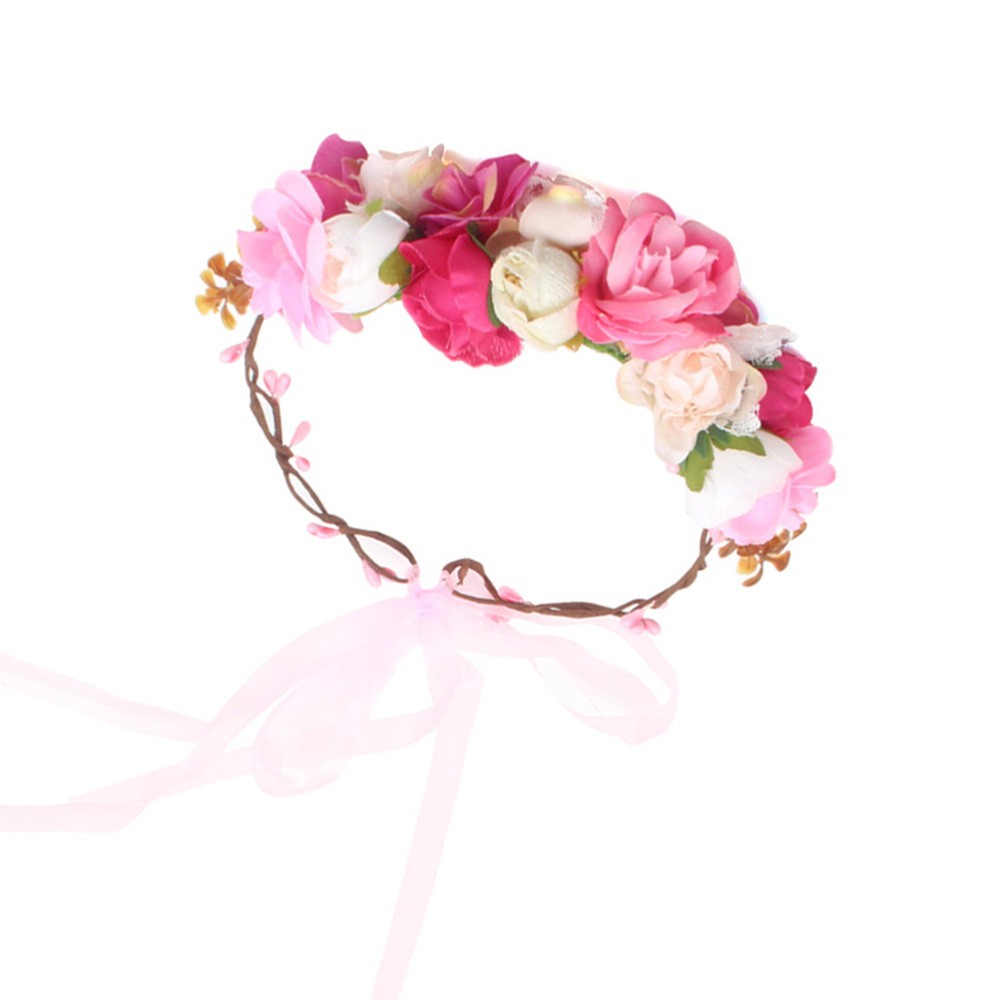 Floral Wreath Headband for Baby Girls with Ribbon Hair Clasp