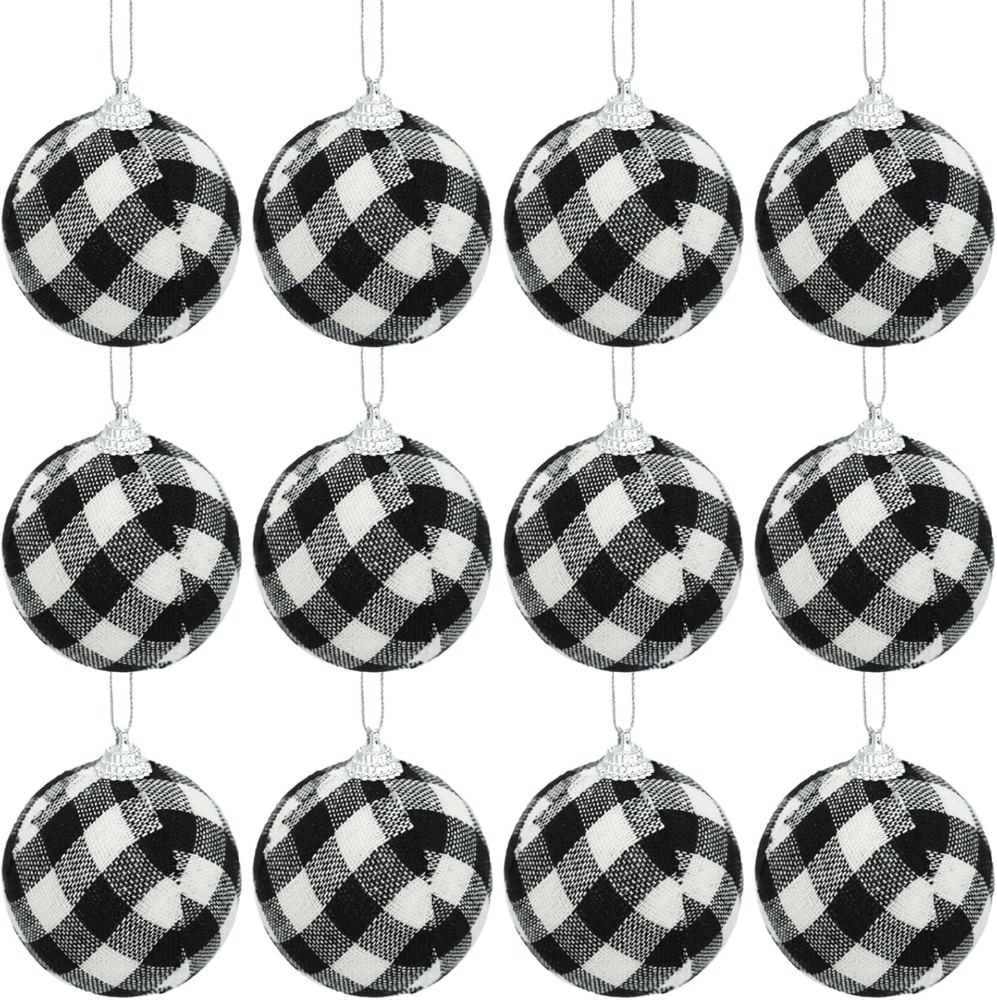 12Pcs Christmas Ball Buffalo Plaid 2.4
