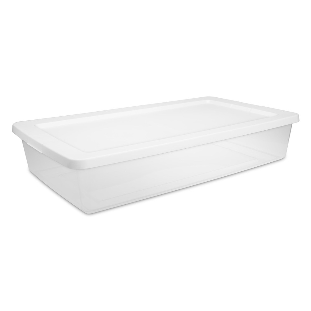 41 Quart Clear Plastic Storage Bin with Snap-On Lid - White Organizing Container