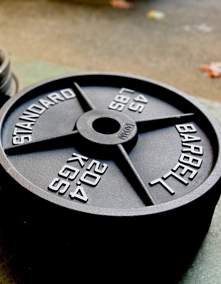 Standard Barbell Black Olympic Cast Iron Weight Plate, 45 lb