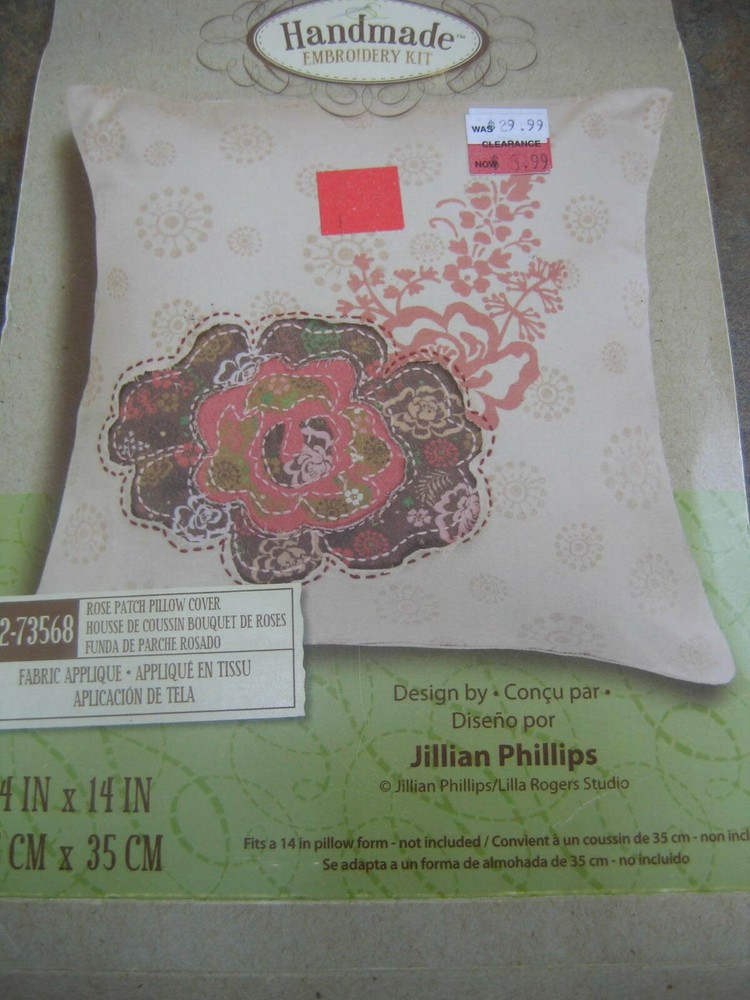 HANDMADE EMBROIDERY KIT ROSE PATCH PILLOW COVER Fabric APPLIQUE Dimensions NEW