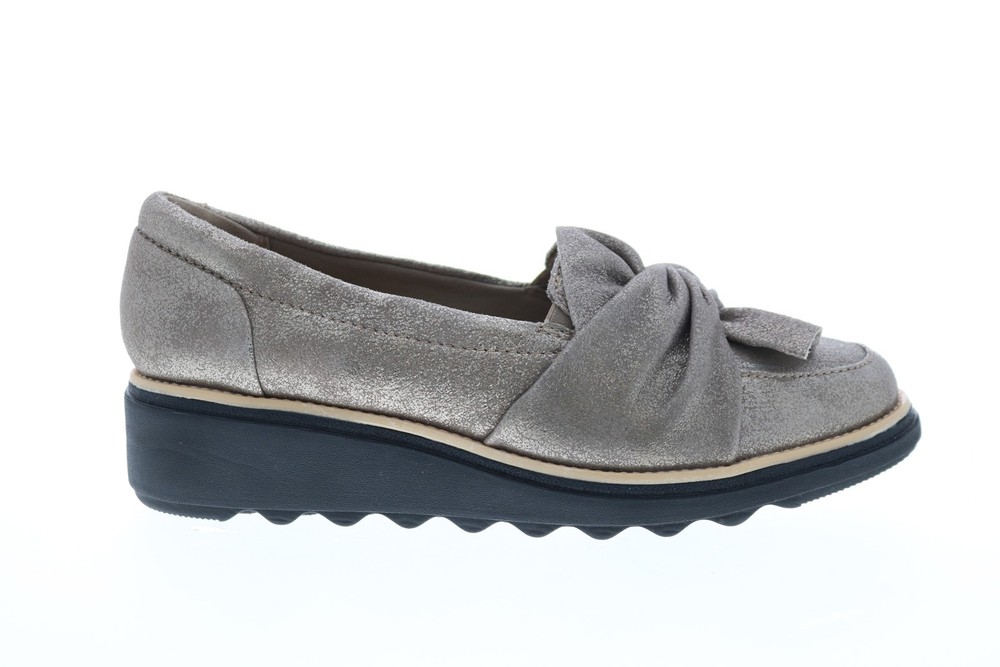 Clarks Sharon Dasher 26138550 Womens Gray Wide Leather Loafer Flats Shoes 9