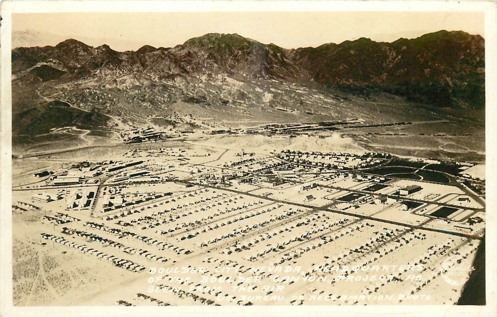 1930s Boulder City Nevada Airview headquarters Frasher  RPPC Postcard 25-9521