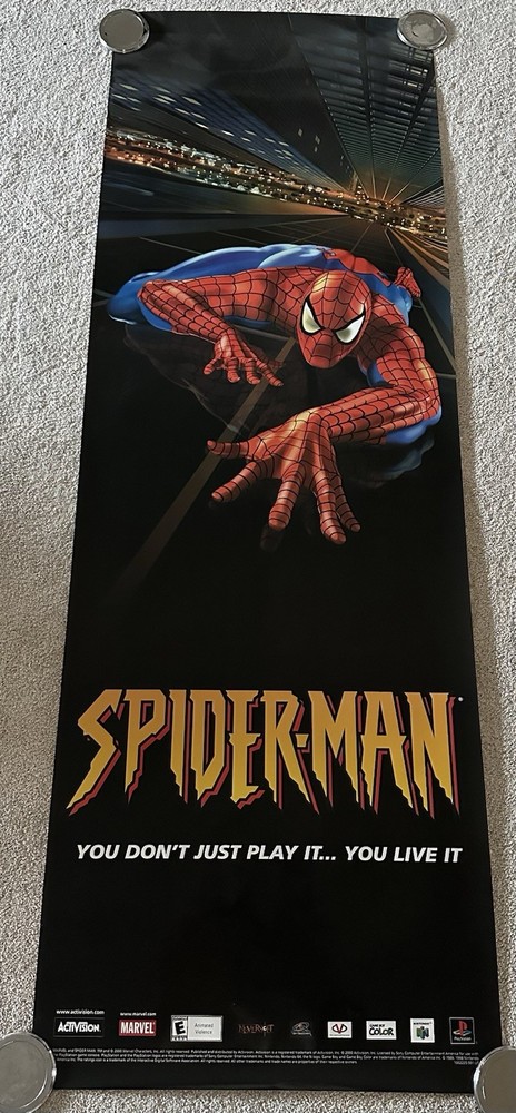 Spider-Man Video Game Poster Sony PlayStation Nintendo 64 2000 Marvel 72x24 #1