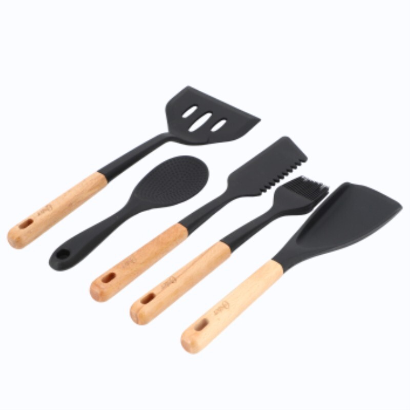 Oster Marion 5 Piece Silicone And Wood Kitchen Tool Set In Black