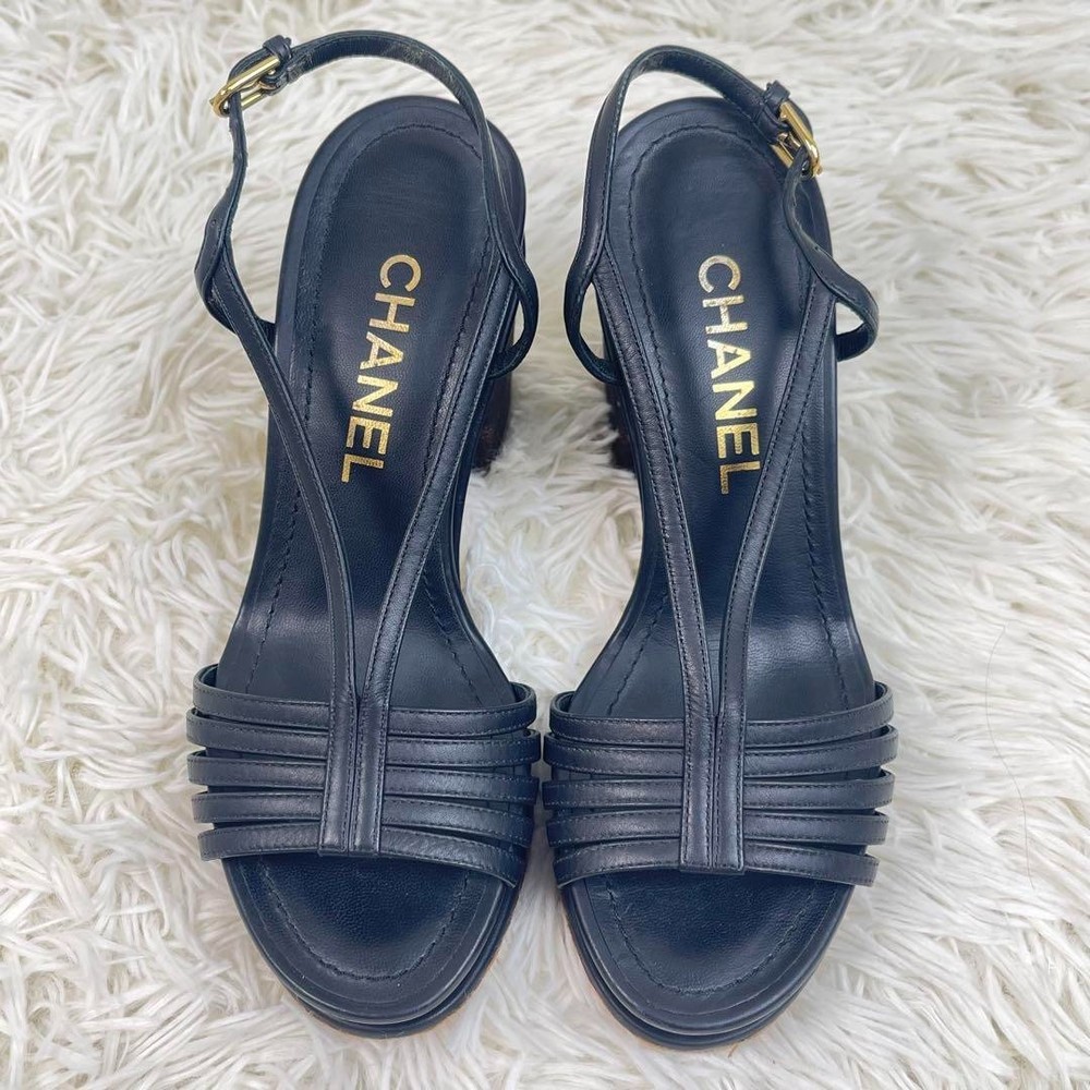 Chanel Black Strapped Heel Mule Sandals Women Size 34