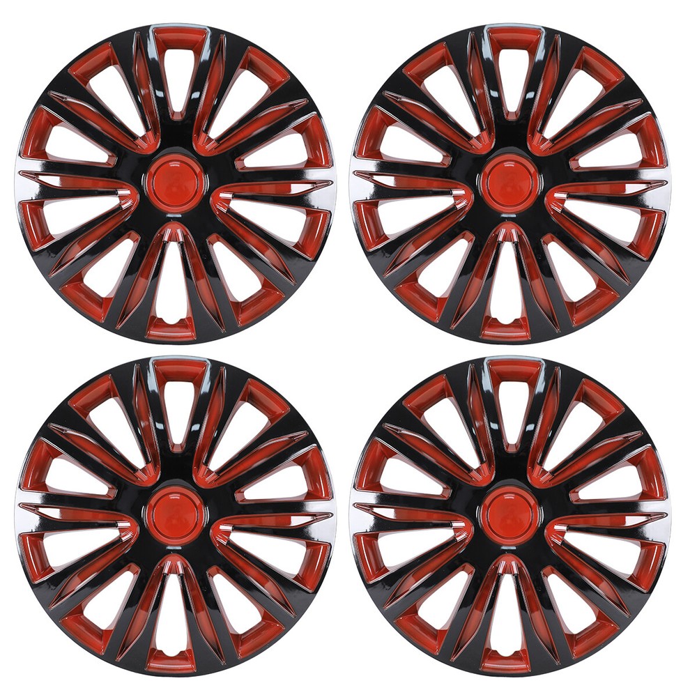 4PCS 14 Inch Universal Black and Red Snap On Hubcaps for R14 Tires
