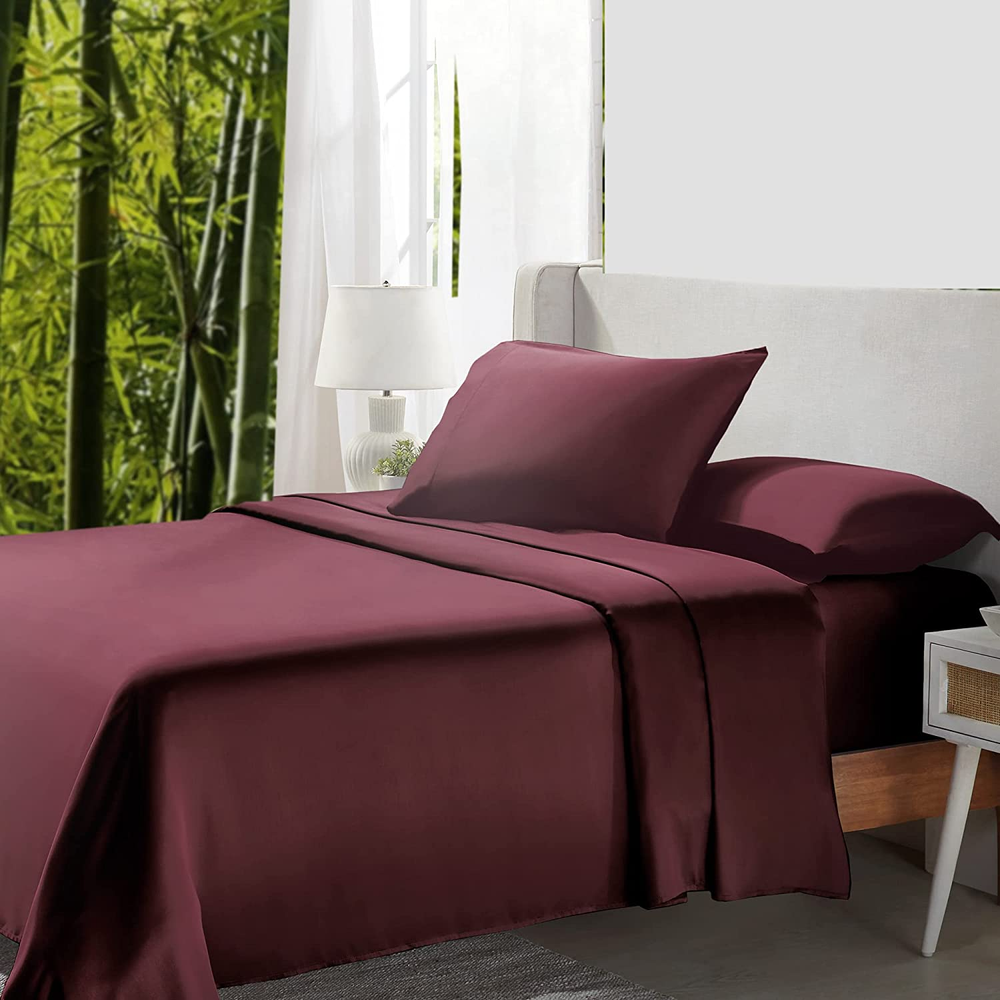 Rayon from Bamboo Sheets Cal King Sheet Set, Luxury Cooling Sheets, Burgundy She