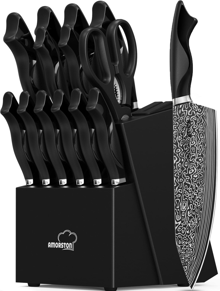 15-Piece Kitchen Knife Set with Built-In Sharpener and High Carbon Steel Blades