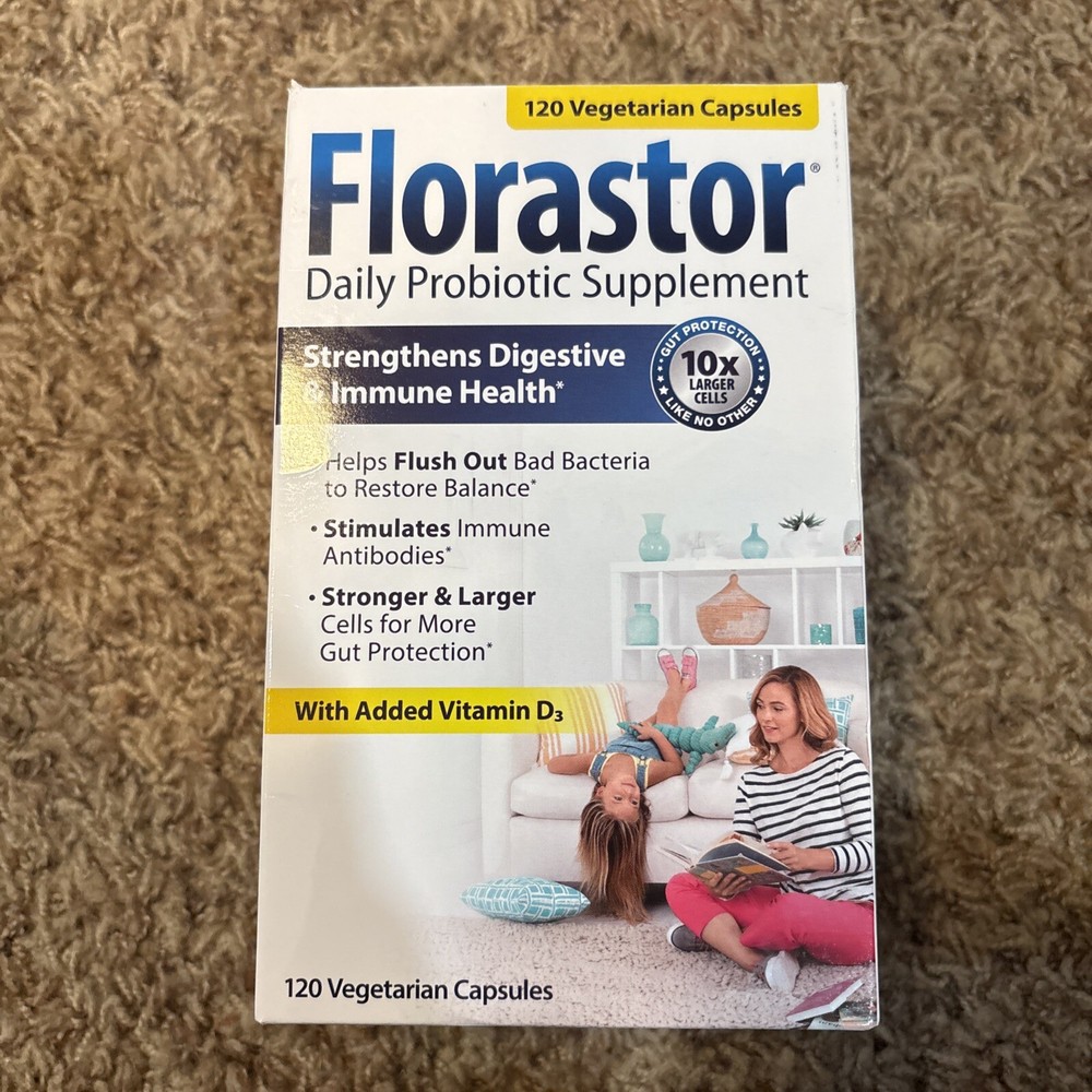 Florastor Daily Probiotic with Vitamin D3, 120 Vegetarian Capsules FREESHIP