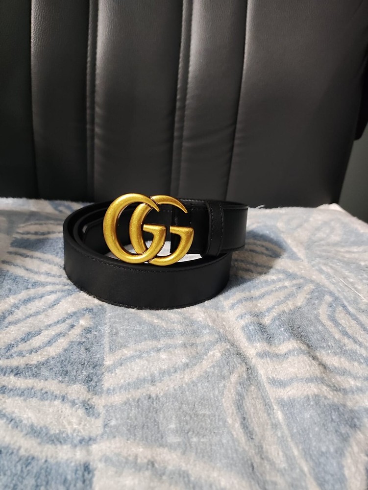 Gucci GG Marmont Black Leather Belt with Brass Buckle 95cm 36in Unisex
