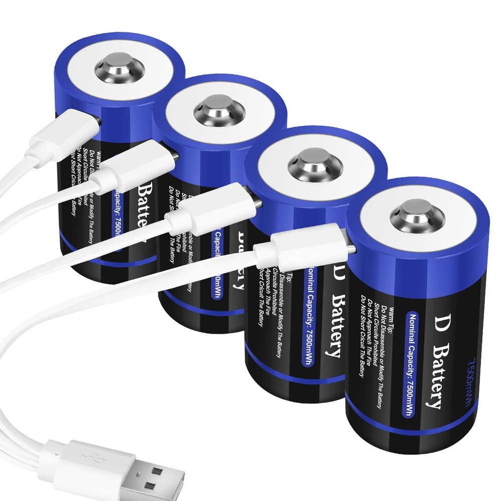 Rechargeable Lithium D Cell Batteries 7500mWh with USB-C Charging Cable, 1.5v...