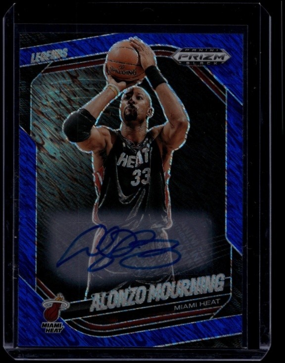 2024-25 Panini Prizm Black Alonzo Mourning #284 Auto Blue Shimmer FOTL /25