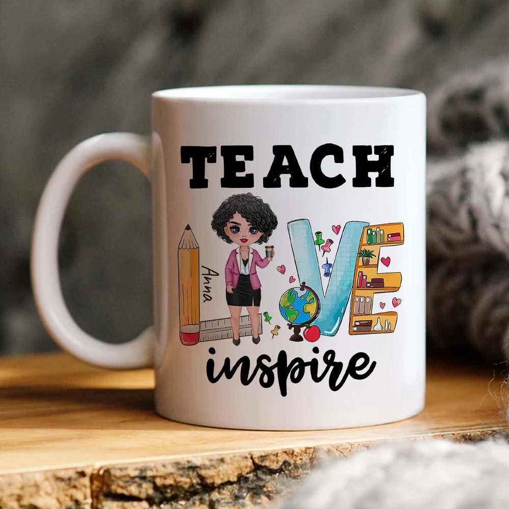 Personalized Teacher Teach Love Inspire Coffee Mug Customized Gift Personalized