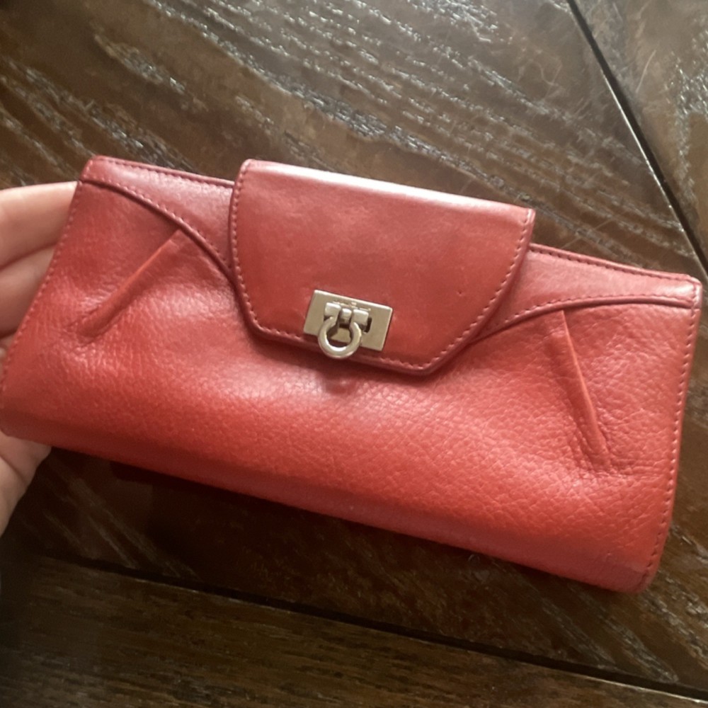 Salvatore Ferragamo Red Gancini Folding Wallet for Women with Coin Purse