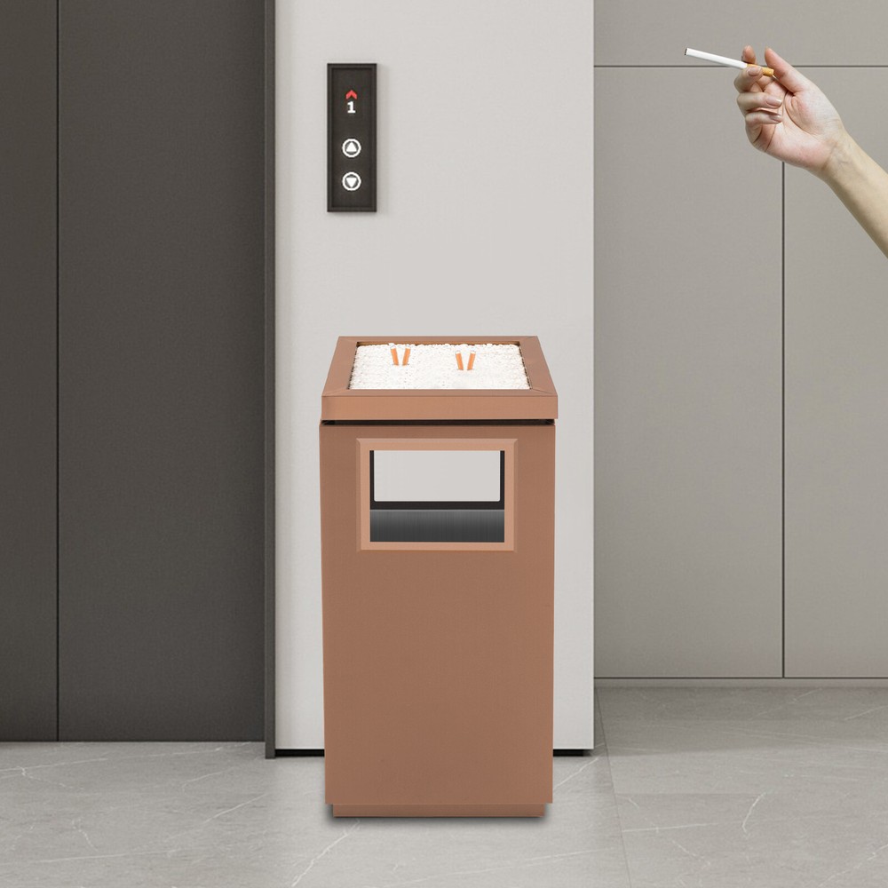 15L Trash Can with Ashtray Commercial Trash Can 2in1 Stainless Steel Garbage Bin