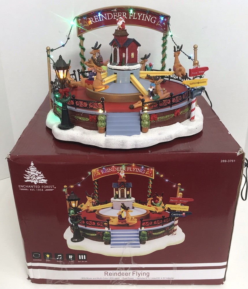 Enchanted Forest Reindeer Flying Christmas Village Lighted Musical Animated Ride