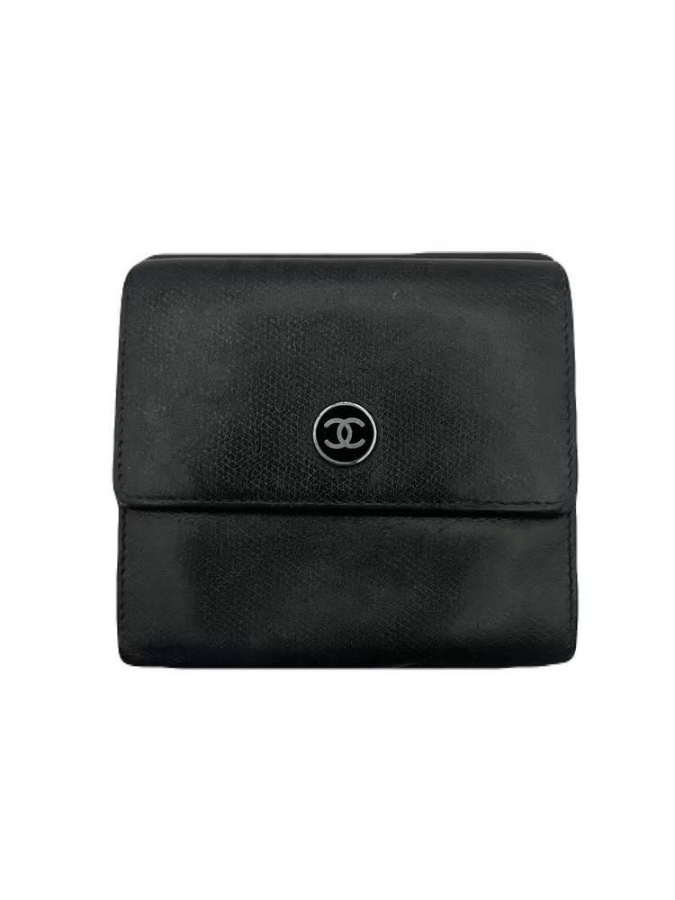 CHANEL Black Leather Wallet Pre-Owned TC97-2