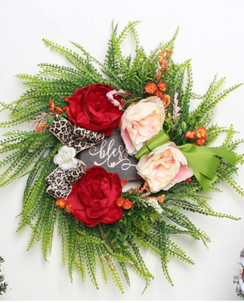 Colorful Artificial Seasonal Wreath for Front Door or Porch-image