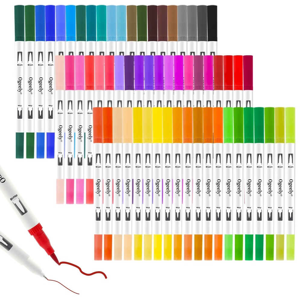 Ogeely Art Markers 60 PCS Dual Brush Pens for Coloring, Colored Marker Pen Se...