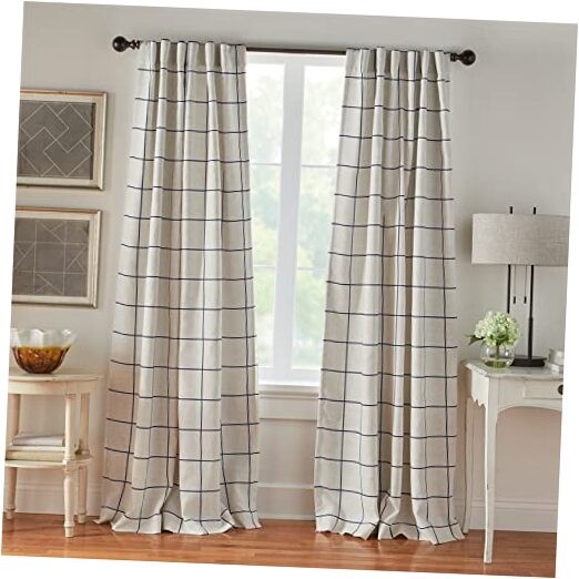 Brighton Windowpane Plaid Blackout Window Curtain, Living 52 in x 95 in Indigo
