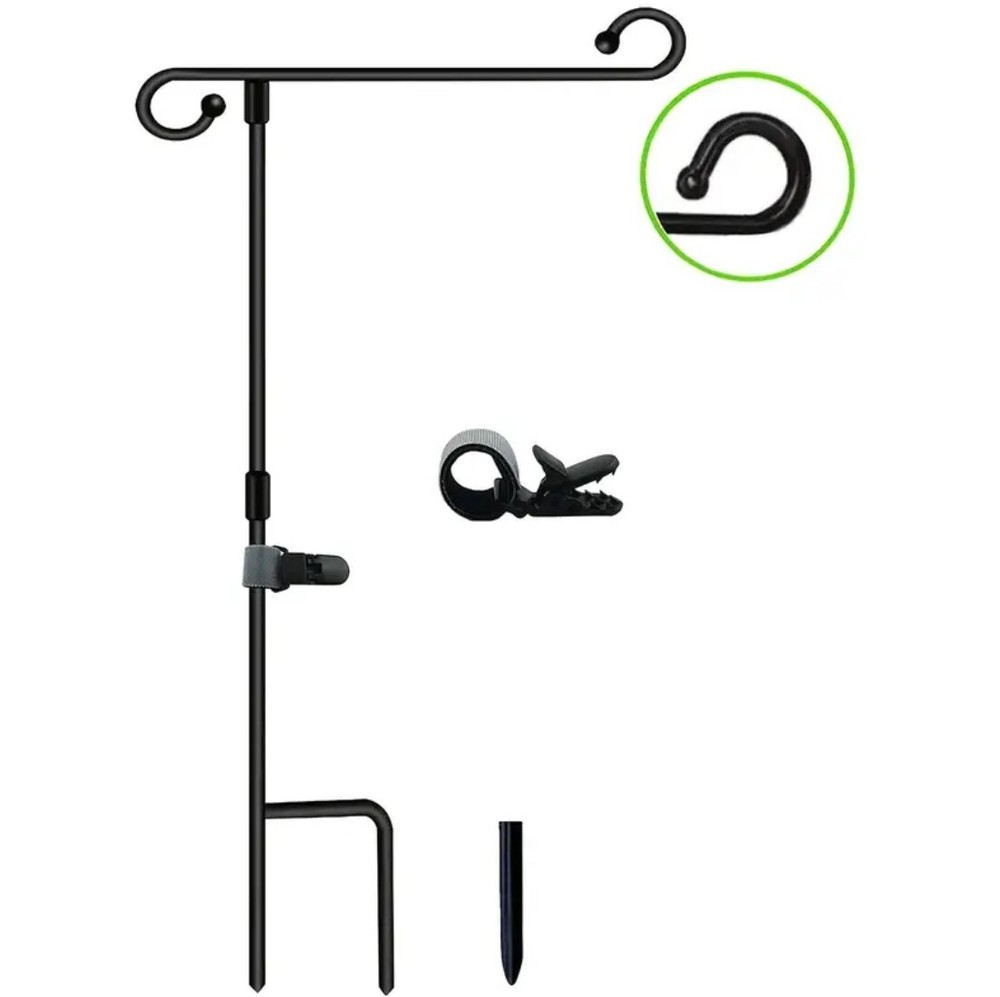 Garden Flag Holder Stand with Anti-Wind Clip Yard Flag Holder Metal Flagpole