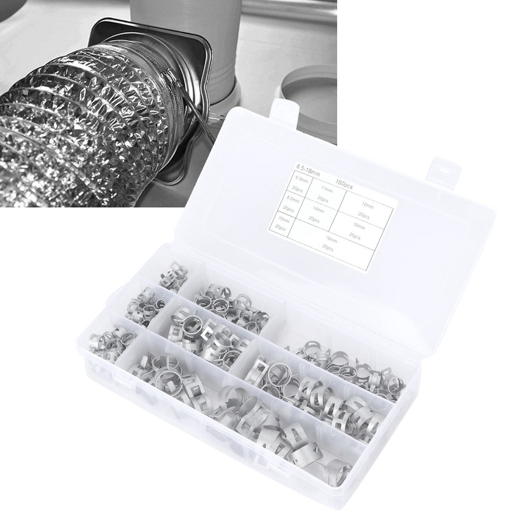 160pcs Silver 304 Stainless Steel Spring Hose Clamps For Fuel Line Clamp