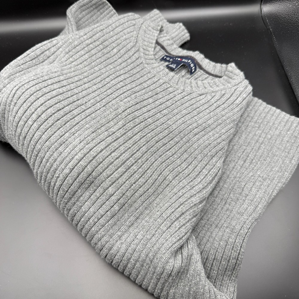 Tommy Hilfiger Vintage 90s Y2K Grey Silver Knit Sweater Men's Large Rare VTG