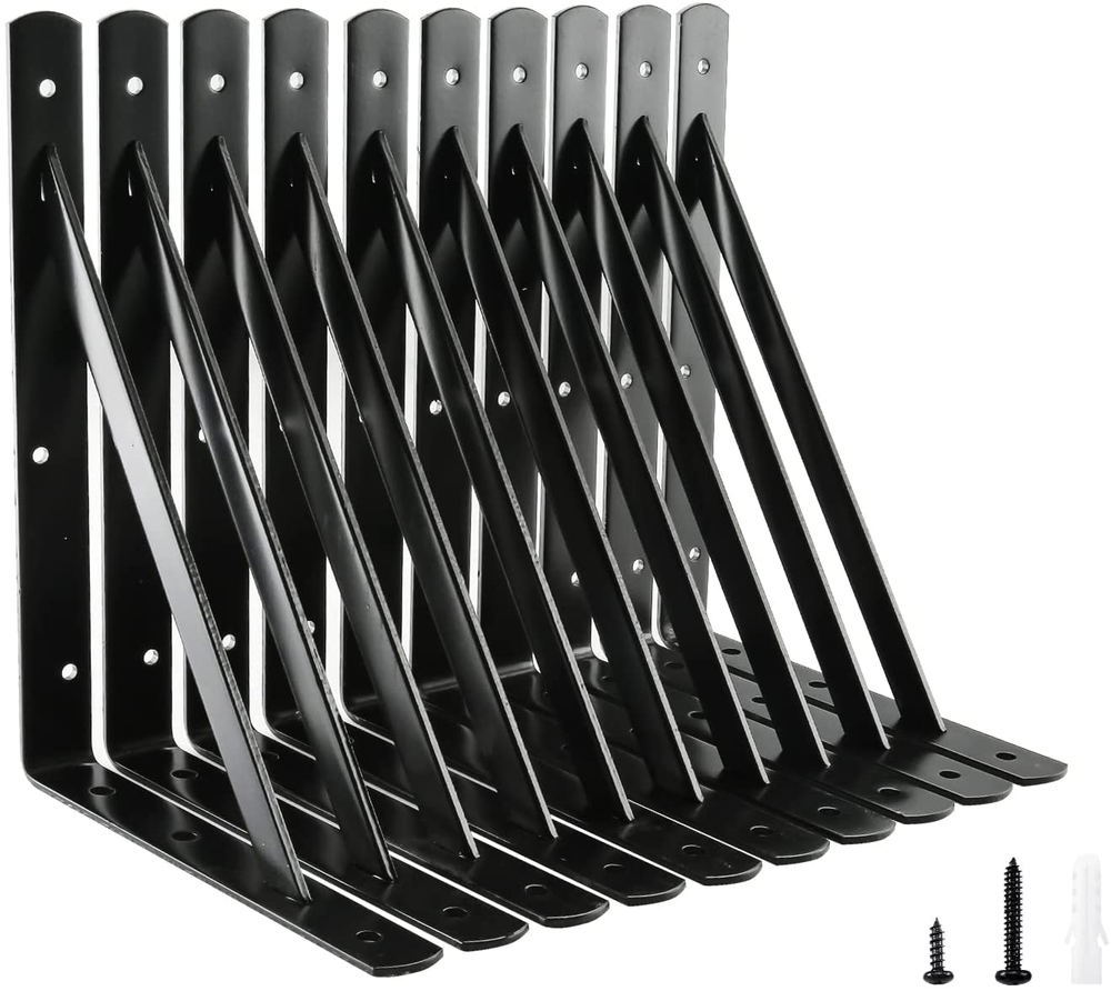 12 Inch X 8 Inch Heavy Duty Shelf Brackets, Load Capacity: 600Lb, Black Metal 90