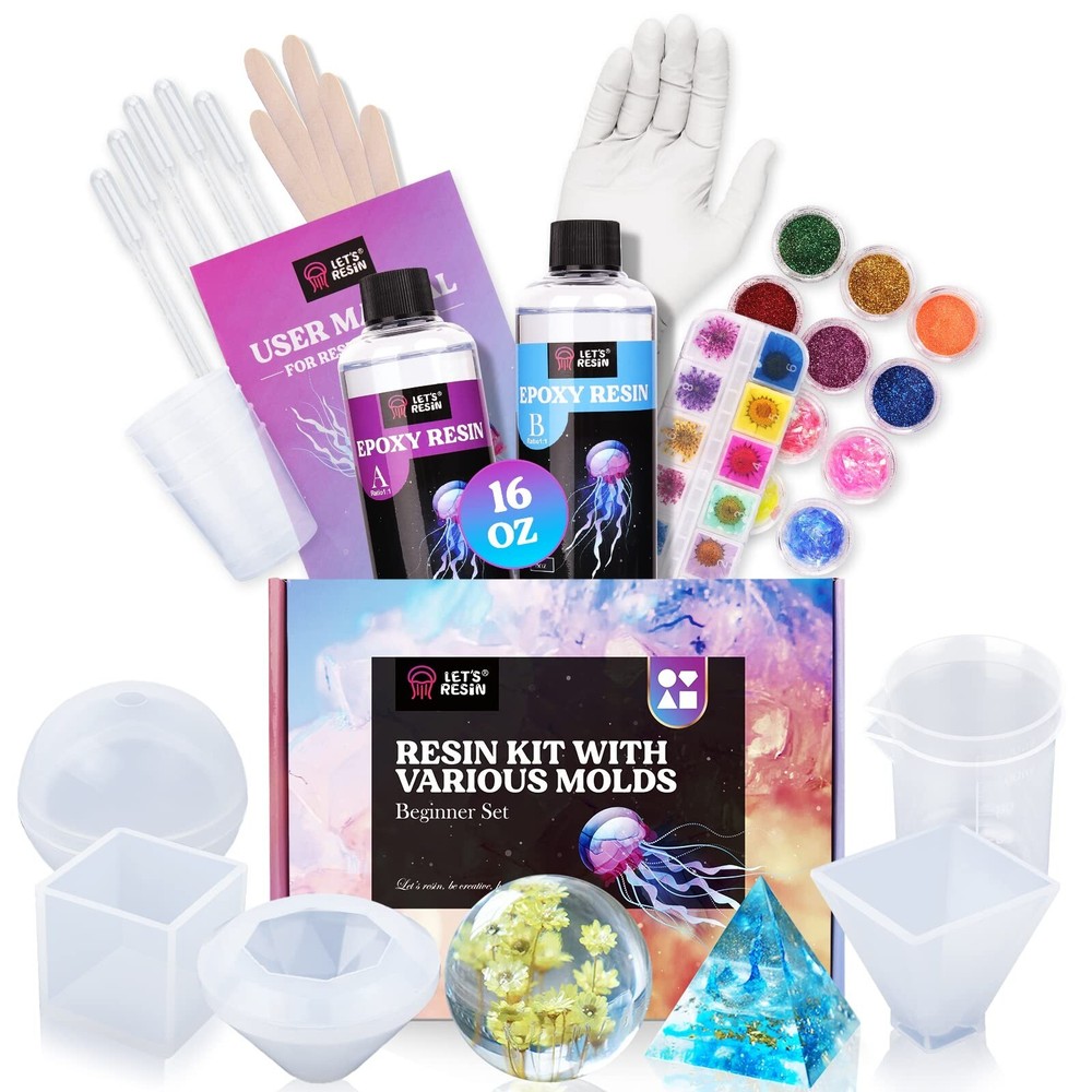 LET'S RESIN 16OZ Resin Molds Silicone Kit Complete Set Bundle with Sphere, Py...