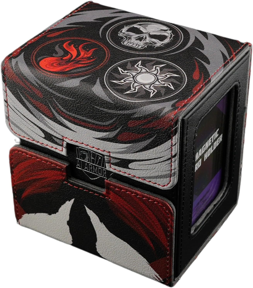 MTG Commander 100+ Card Custom Art Deck Box with Storage (Black/Red/White)