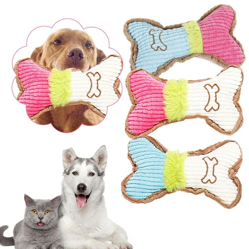 Bone Shape Pet Toys Plush Teeth Grinding Toys Portable Dog Toys C7X2