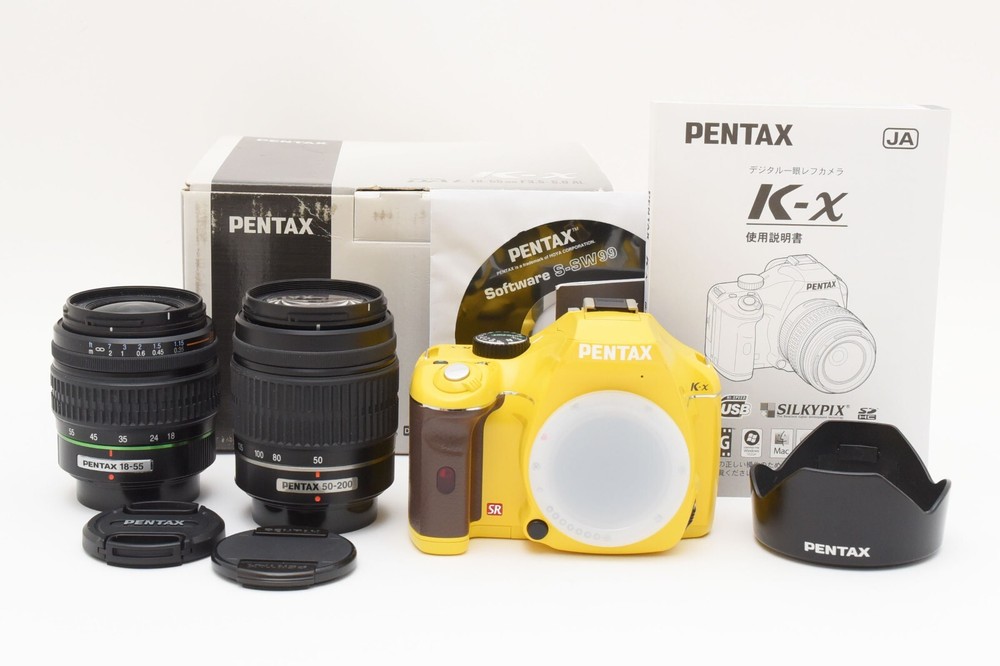 PENTAX K-x 12.4MP Digital SLR Camera Brown × Yellow w/2 Lenses From JAPAN #2502
