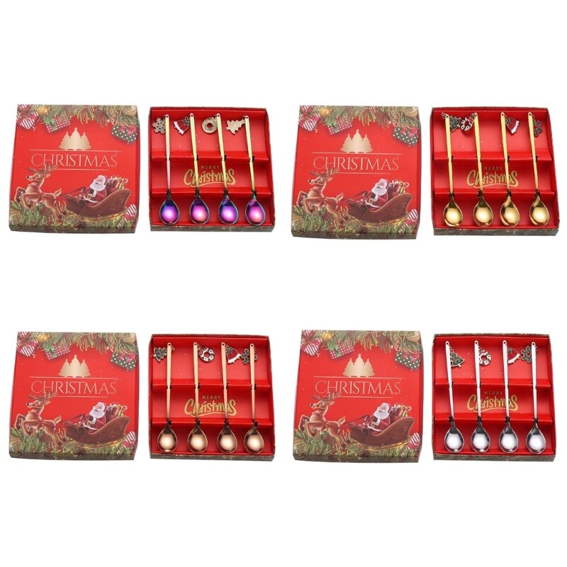 4 Pack Stainless Steel Tableware Coffee Spoon Christmas Themed Dessert Spoons